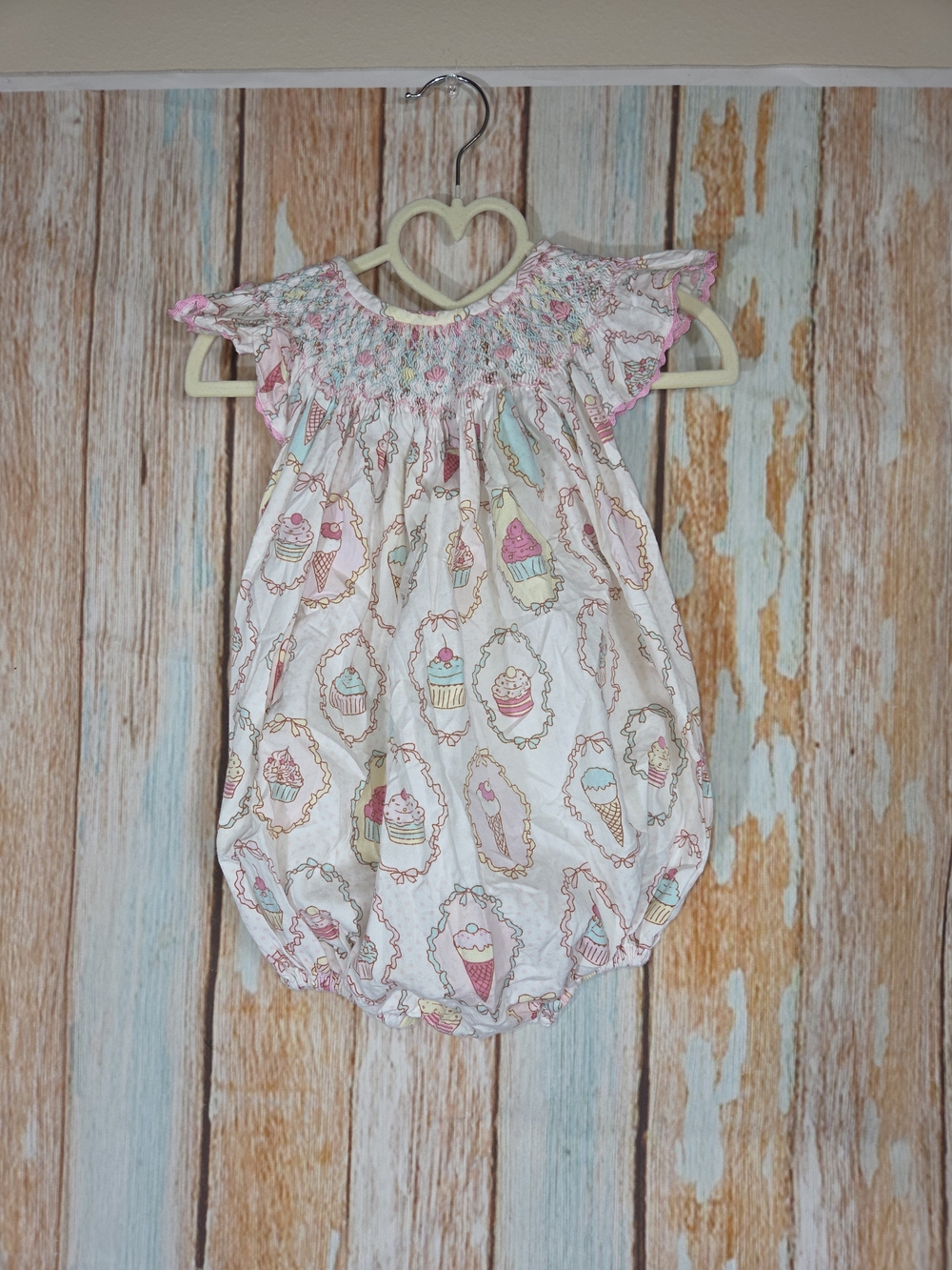 Smockingbird Smocked Baby Romper with Pastel Dessert Print Summer Birthday 24m